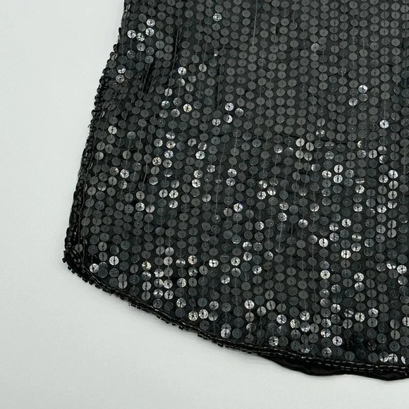 VTG Shimmer New York Silk Tank Top Cropped Boxy Black Sequined Beaded Vintage M - Picture 2 of 7